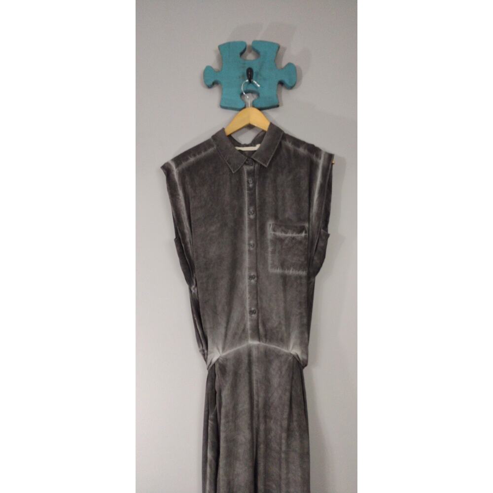 Soft Surroundings Camilla Gray Rayon Wide Leg Jumpsuit L Tie Waist